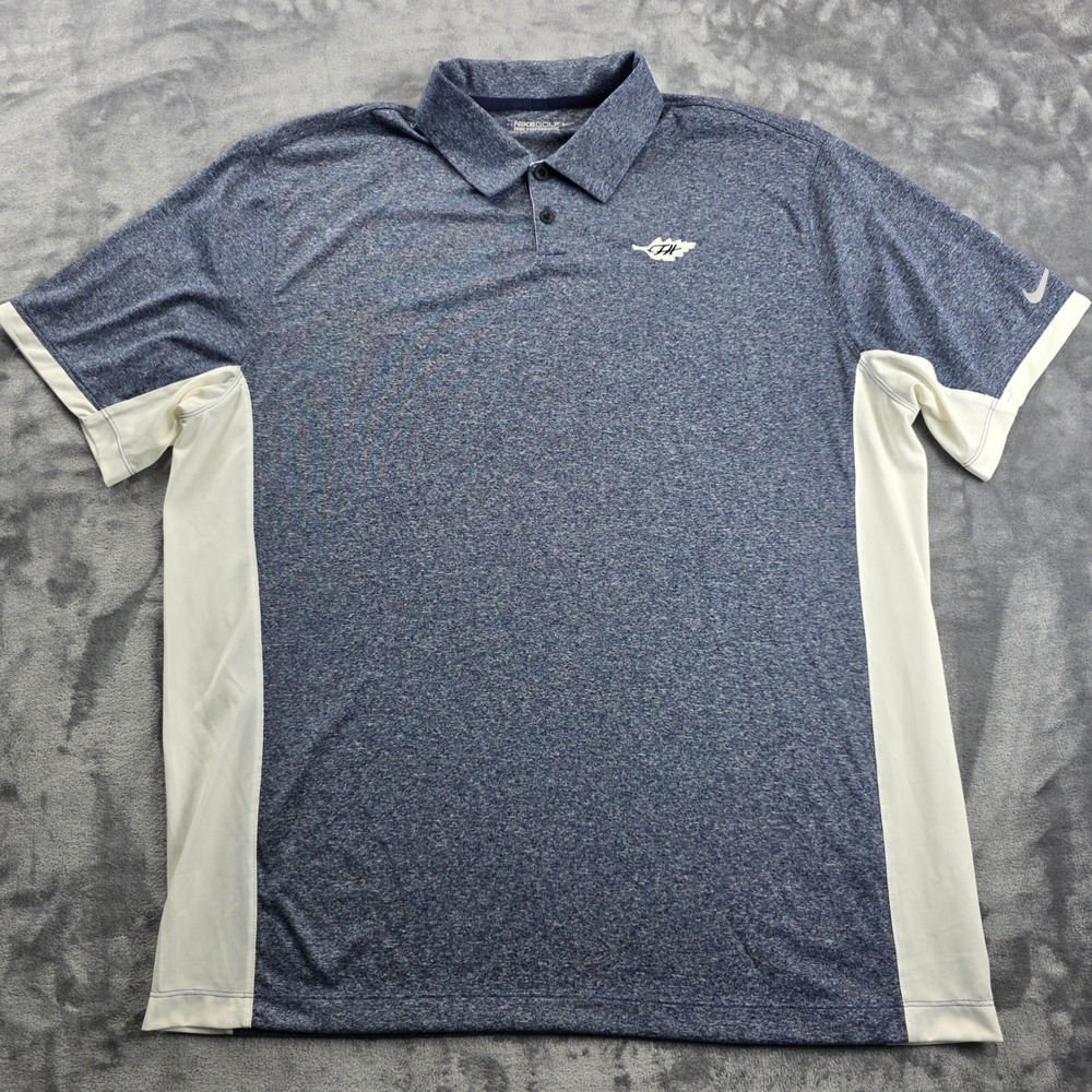 Nike Golf Polo Men XL‎ Blue Heathered Dri-FIT Short Sleeve Colorblock FH Logo